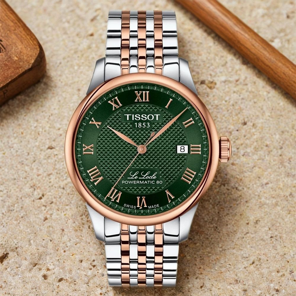 TISSOT 天梭 官方授權 T006.407.22.093.01 Le Locle 80小時動力儲存機械錶 七夕浪漫購 送禮首選-綠x雙色/39.3mm T0064072209301