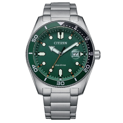 CITIZEN星辰錶 Gents AW1768-80X 光動能時尚多功能男士潮流腕錶 綠面 43mm