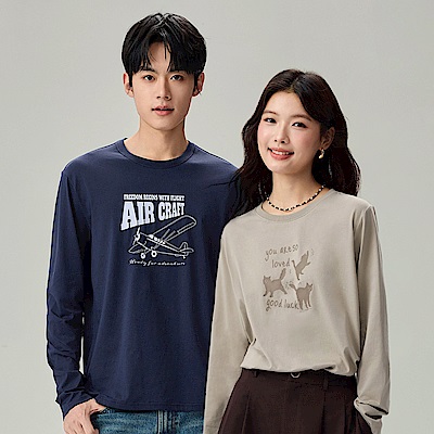 GIORDANO 佐丹奴男女裝純棉印花長袖T恤(多色任選)