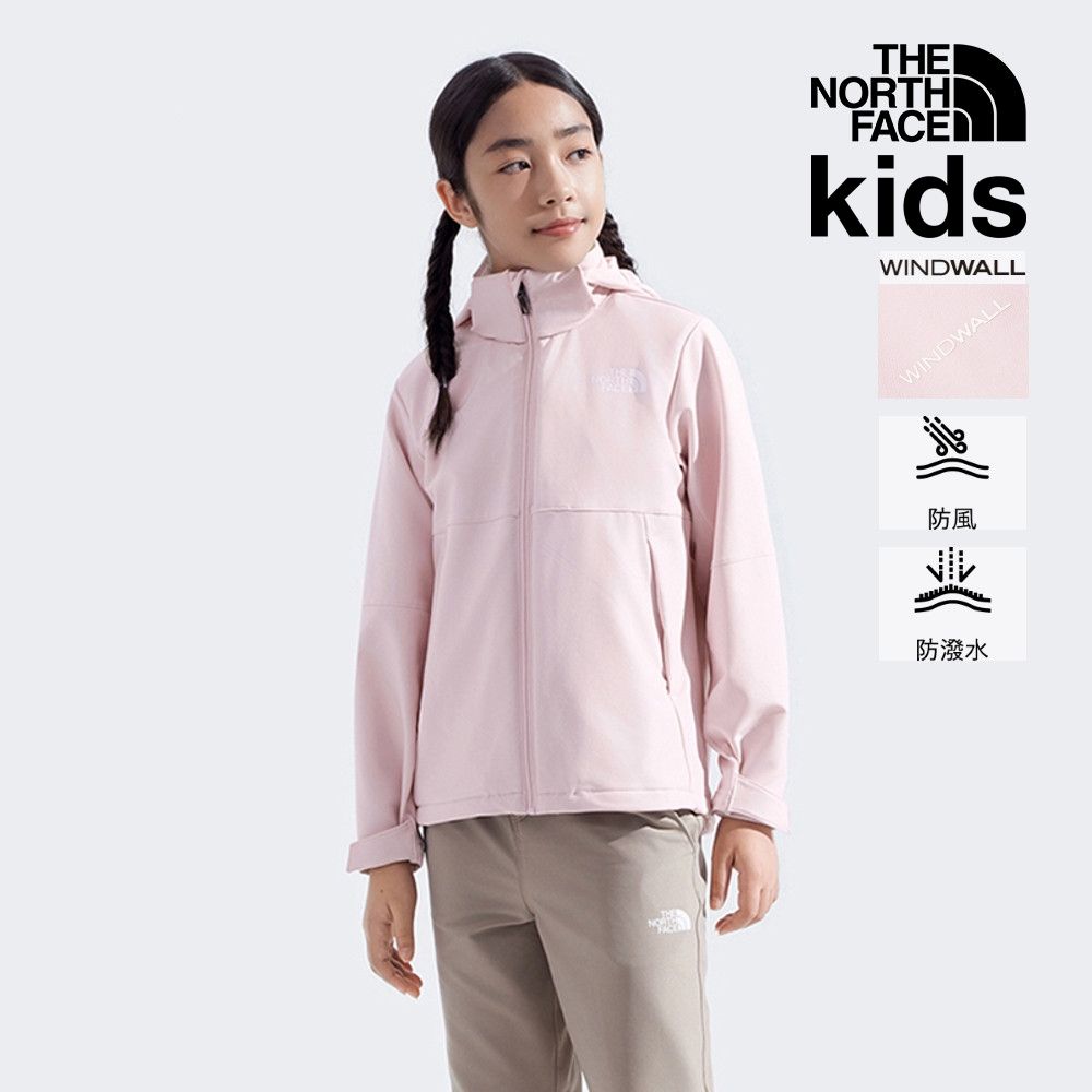 【The North Face 官方旗艦】北面兒童粉色DWR防潑水輕量風衣｜89XFBP6