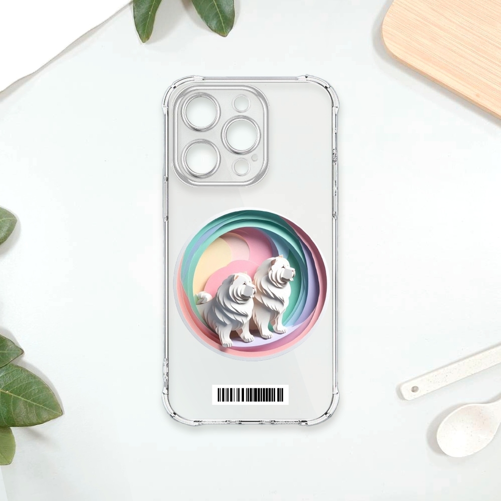 TRON IPhone 15 PRO 可愛紙雕鬆獅犬 四角防摔載具殼 軟殼 手機殼