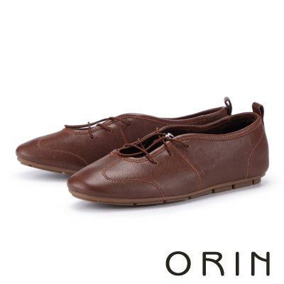 ORIN 柔軟羊皮文青綁帶平底鞋 棕色