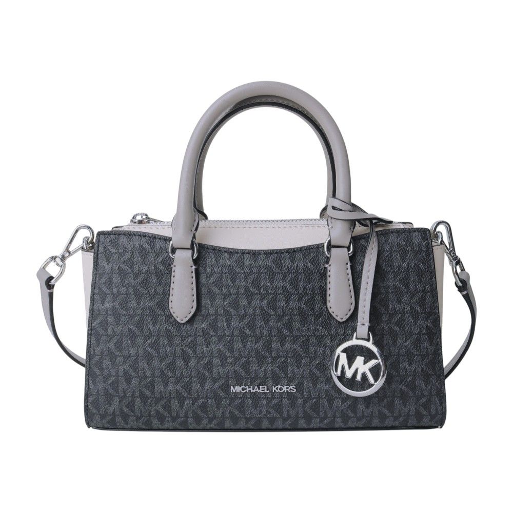 MICHAEL KORS 防刮PVC LOGO 拼接皮革兩用包(米白x黑)小款