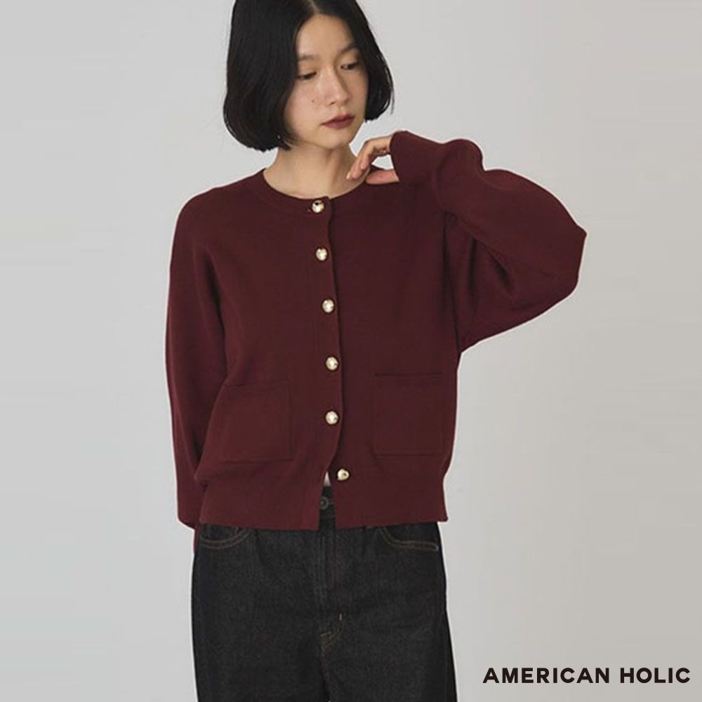 〔AMERICAN HOLIC〕注目金扣針織開襟衫