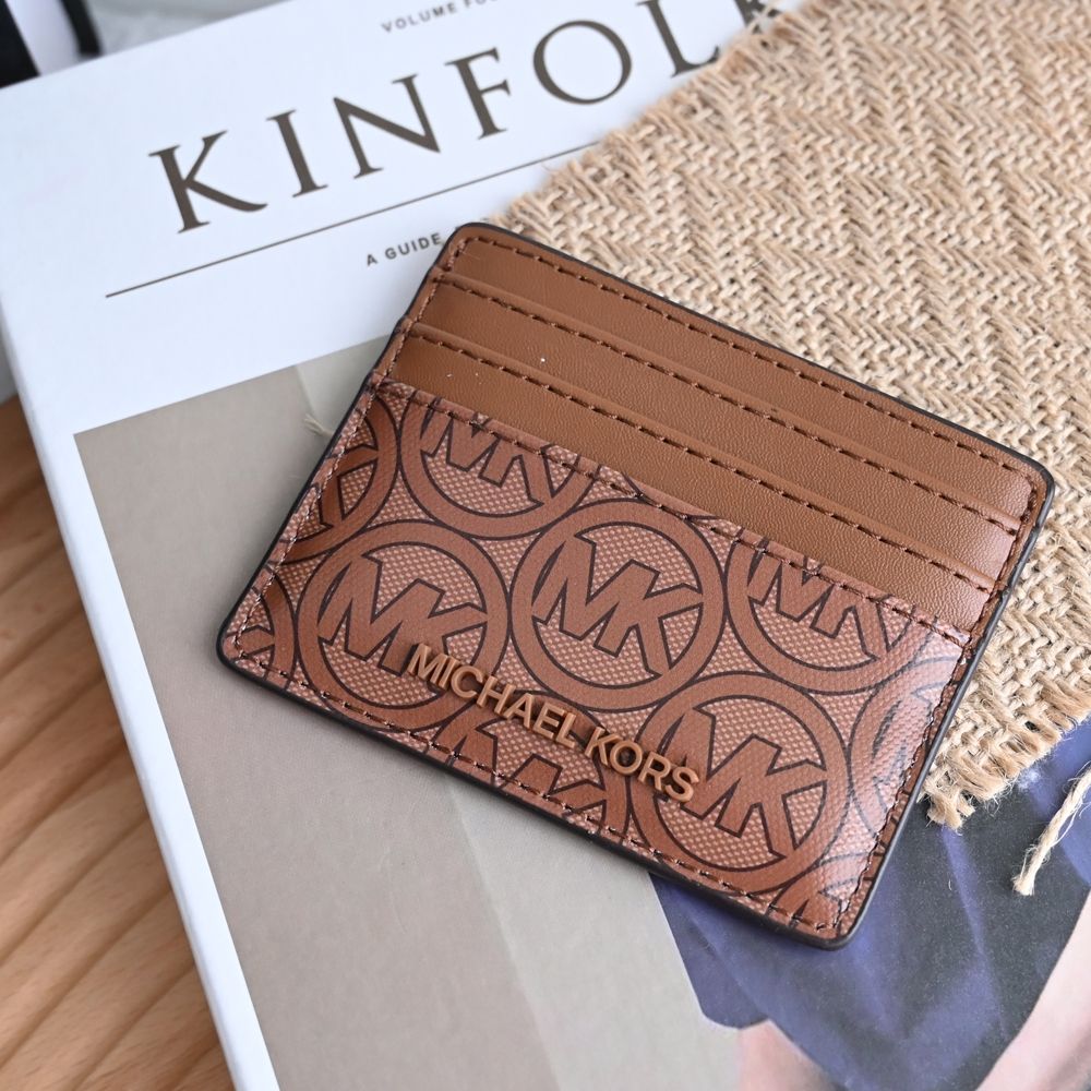 MICHAEL KORS JODIE 新版MK印花拼接隨身證件卡夾(咖)