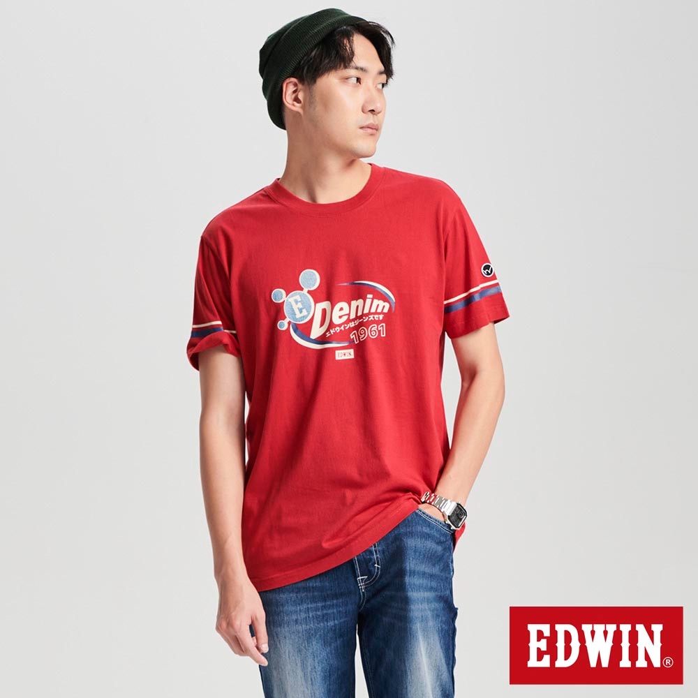 EDWIN 男裝 印條圖短袖T恤-紅色