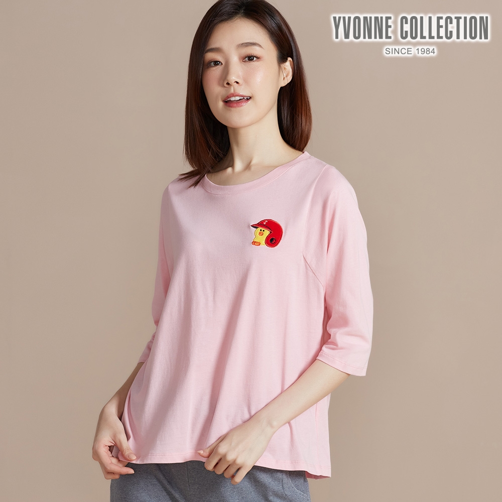 YVONNE 以旺傢飾 莎莉棒球繡花七分袖上衣（LINE FRIENDS）
