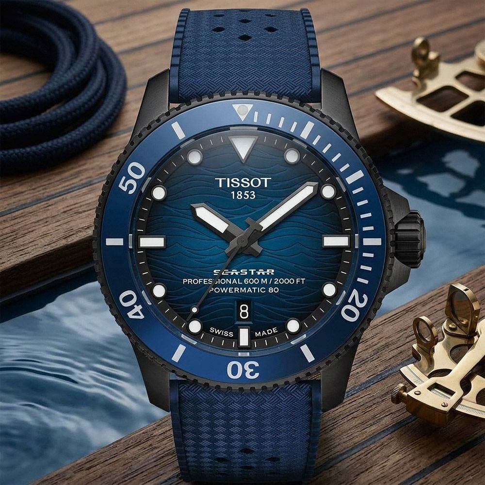 TISSOT 天梭 官方授權 Seastar 2000 T120.907.37.041.00 海洋之星600米潛水機械錶 開學購物季 送禮首選-藍x黑/44mm T1209073704100