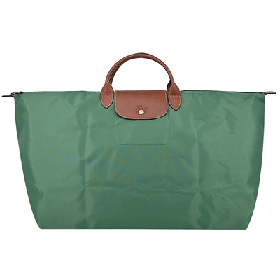 LONGCHAMP LE PLIAGE系列短把再生尼龍摺疊水餃旅行袋(特大/鼠尾草綠)