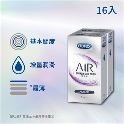 【Durex杜蕾斯】AIR輕薄幻隱潤滑裝保險套8入x2盒(共16入)