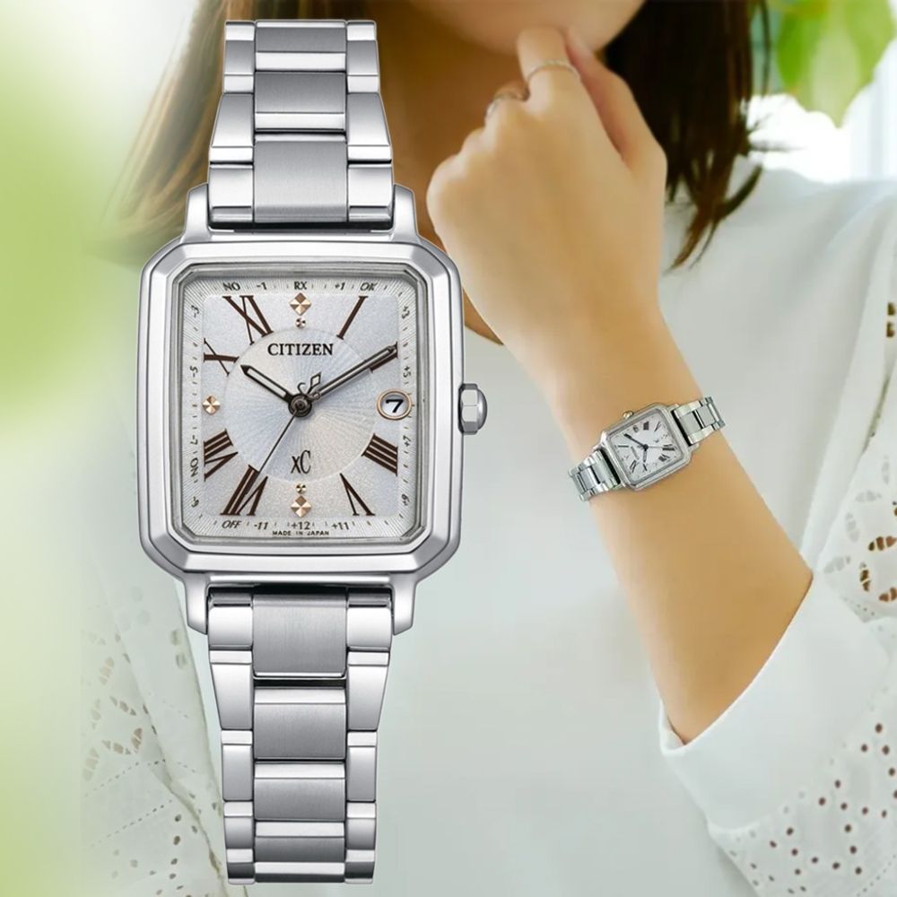 CITIZEN 星辰 xC 限量 光動能 電波對時 超級鈦 方形女錶 送禮 禮物 推薦 ES9500-51A 附錶帶
