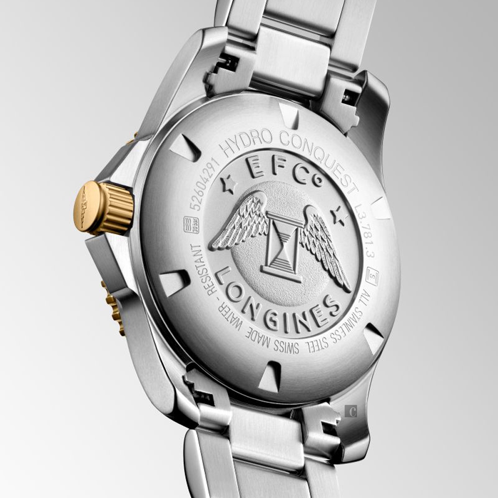 LONGINES 浪琴官方授權深海征服者浪鬼陶瓷潛水機械錶-黑x金/41mm L3