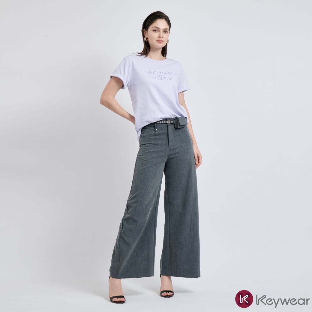 KeyWear奇威名品    高腰修身俐落顯瘦寬褲(共2色)-灰色