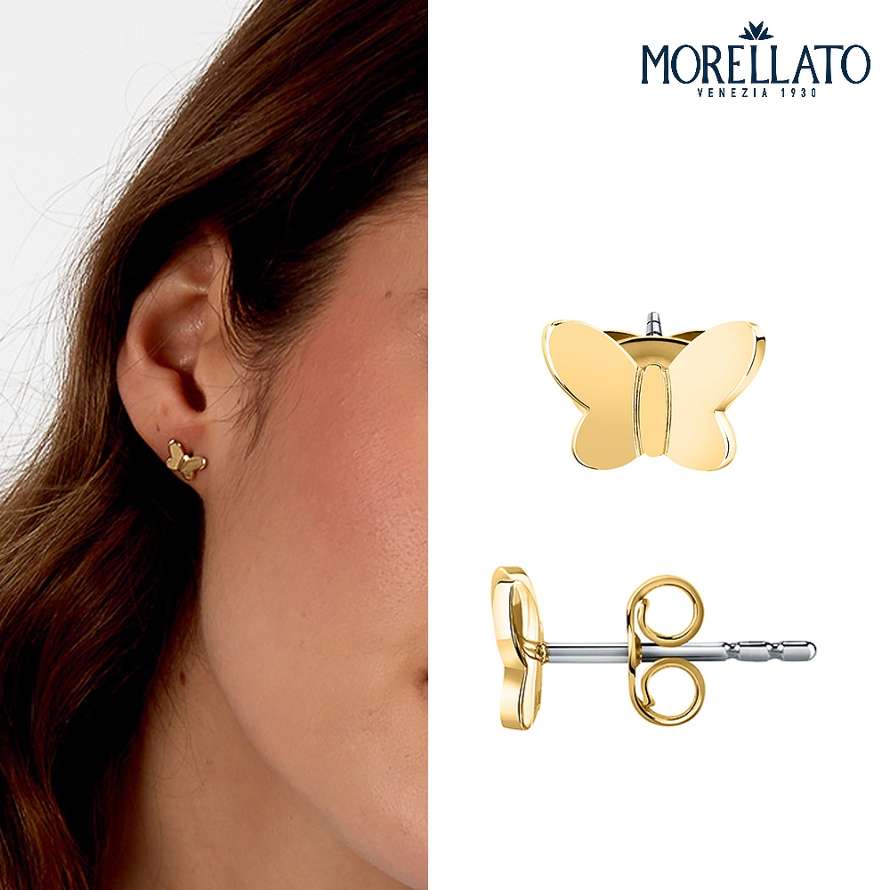 Morellato TALISMANI系列 金色不鏽鋼 蝴蝶耳環 耳針 SAUN34