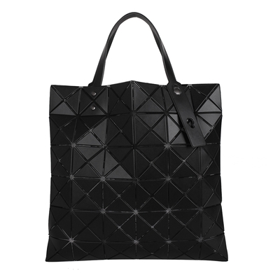 ISSEY MIYAKE  BAOBAO -  經典透光幾何方格皮質6x6手提包(霧面黑)