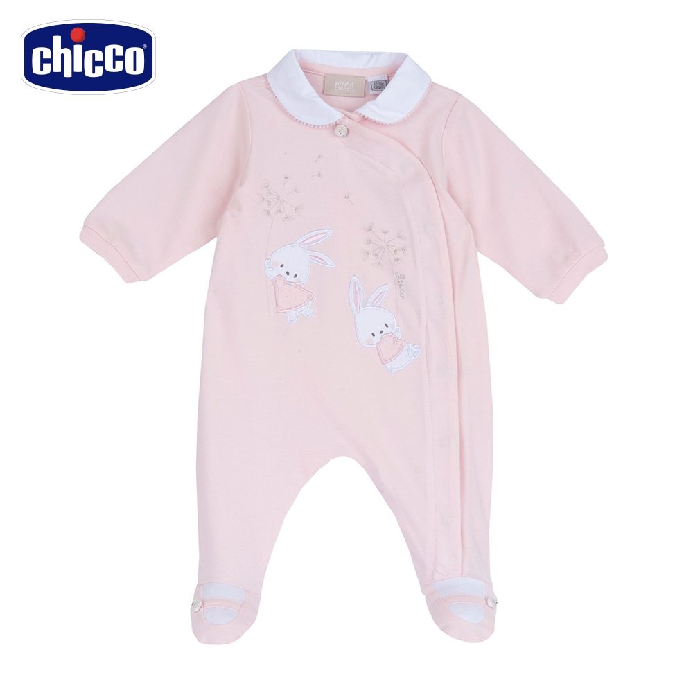 chicco官方直營-小兔花園-繡圖有領前側開長袖兔裝