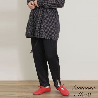 【Samansa Mos2】甜美花朵蕾絲圖案鬆緊腰設計長褲