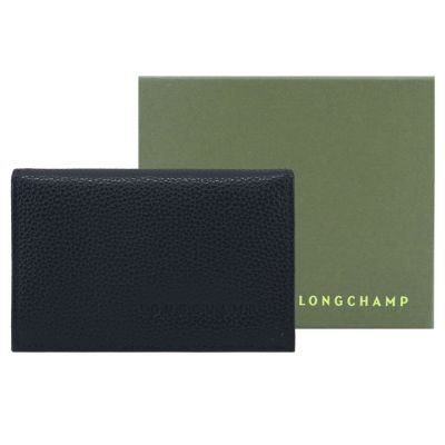 LONGCHAMP LE FOULONNÉ系列壓紋牛皮翻蓋名片夾(黑)