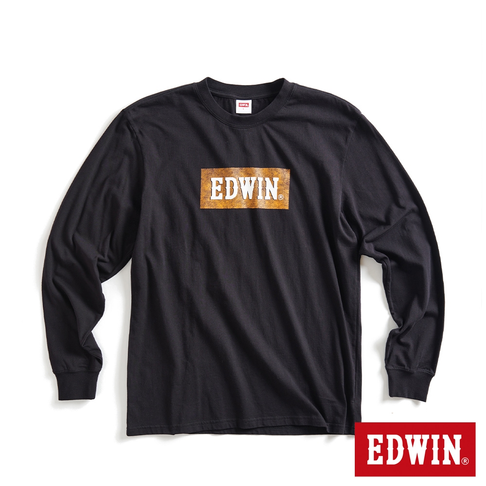 EDWIN 男裝 網路獨家 仿舊經典LOGO長袖T恤-黑色