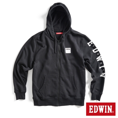 EDWIN 男裝 網路獨家 率性左袖LOGO連帽拉T外套-黑色