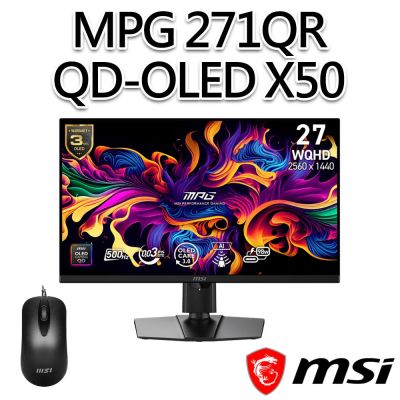 【滑鼠組】msi微星 MPG 271QR QD-OLED X50 26.5吋 平面電競螢幕 (26.5 /2560x1440/16:9/500Hz/QD-OLED)