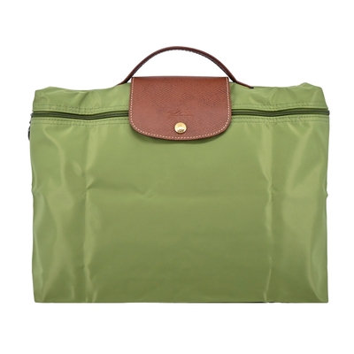 LONGCHAMP LE PLIAGE系列再生尼龍手提摺疊公事包(小/苔蘚綠)