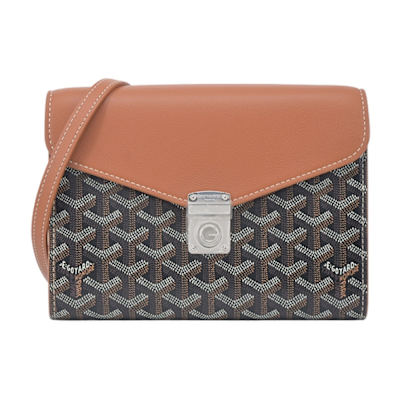 GOYARD CHYPRE 塗料帆布翻蓋信封斜背包-黑棕