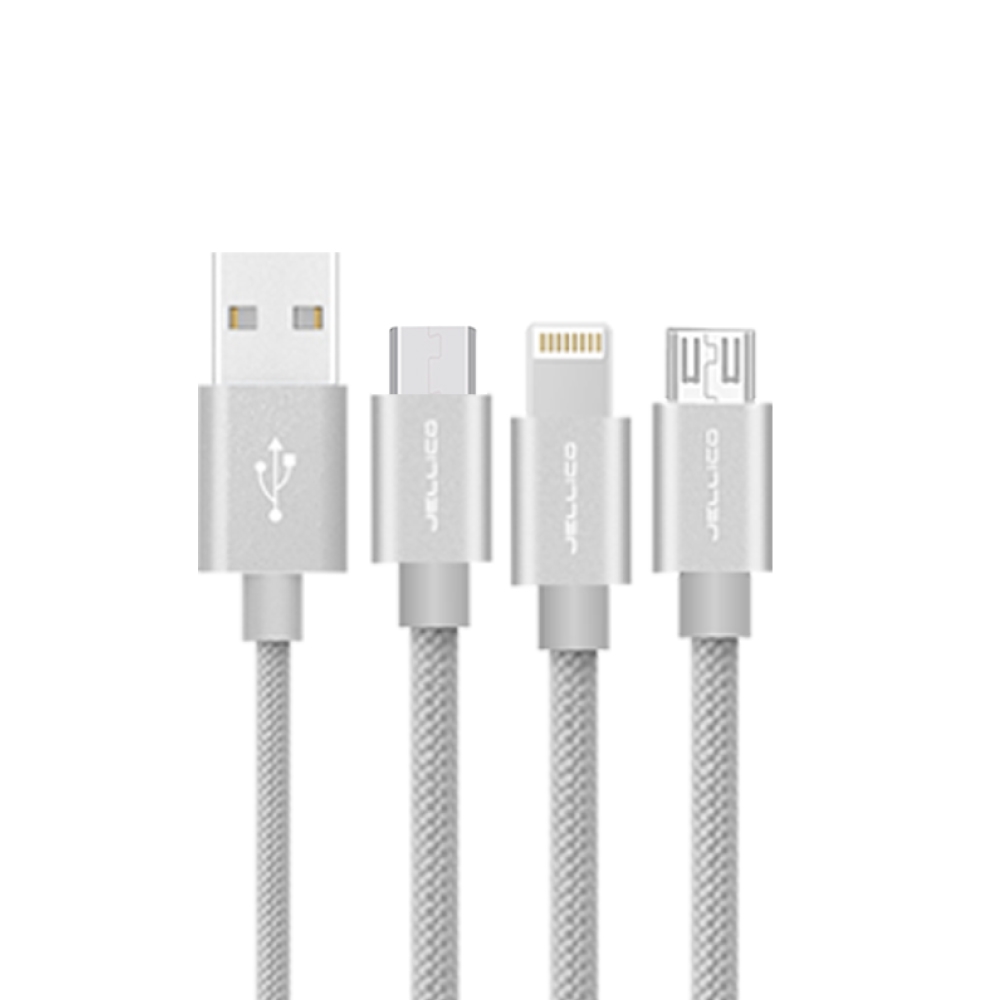 JELLICO 3合1 USB/iOS/Type-C優雅系列充電線JECGS13-銀