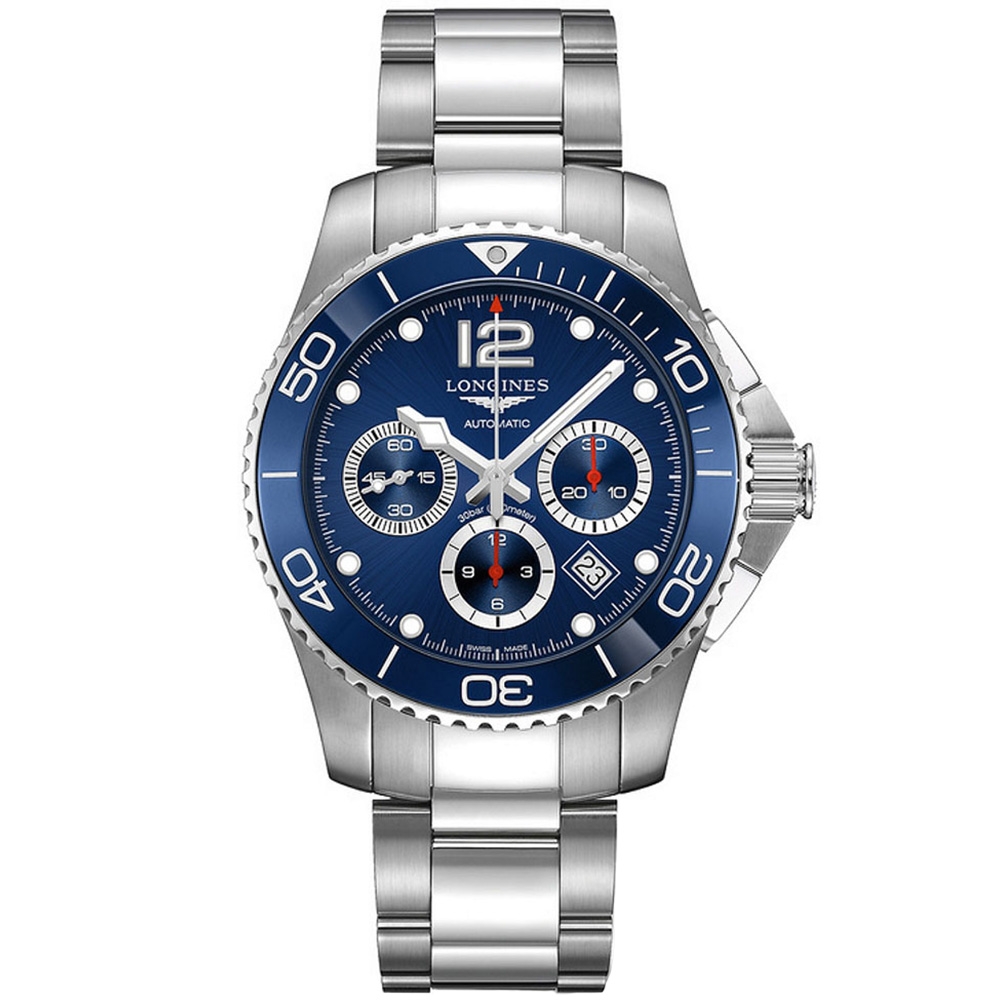 LONGINES浪琴官方授權深海征服者浪鬼陶瓷三眼機械腕錶藍新年禮物