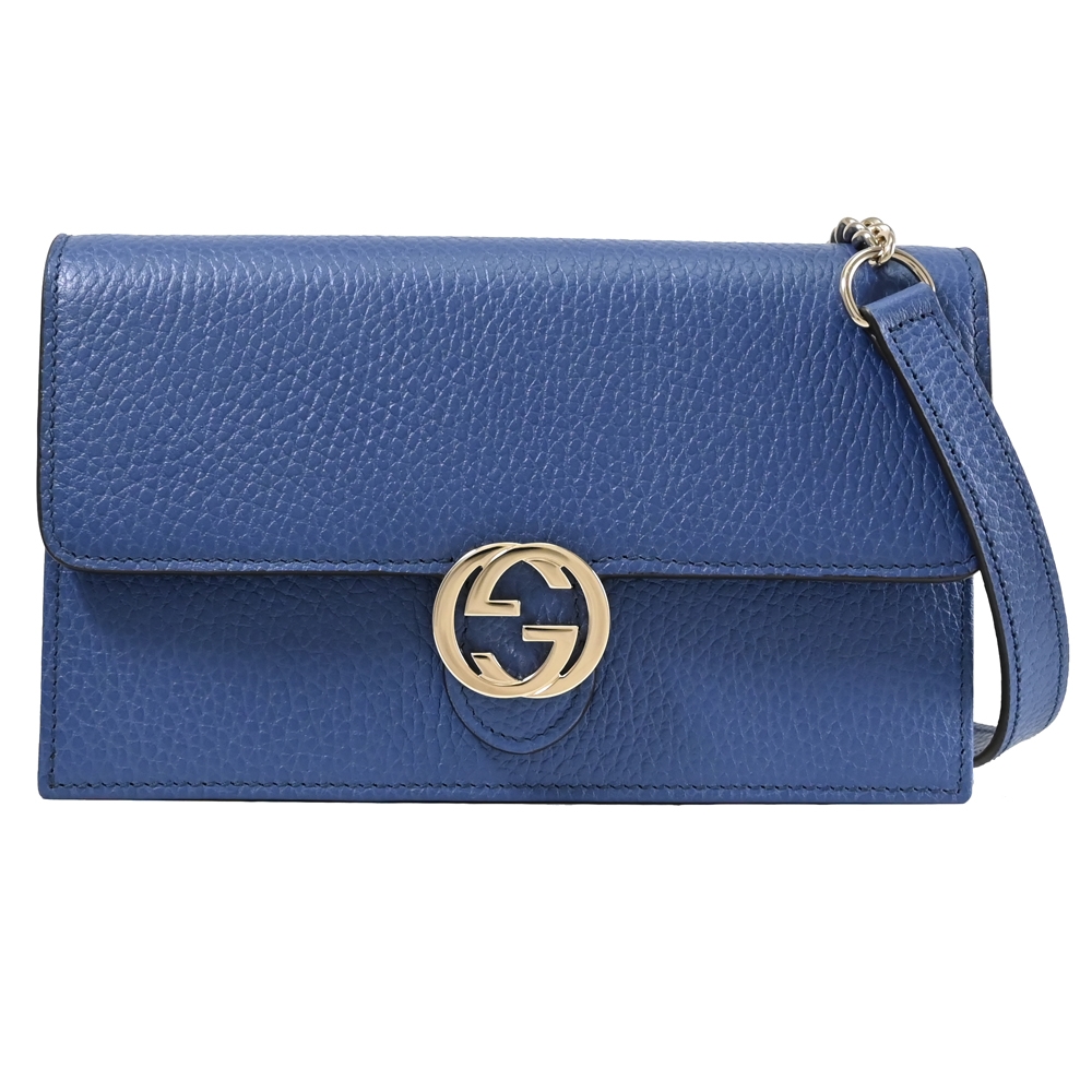 GUCCI 古馳 金屬雙G LOGO荔枝牛皮斜背鍊包