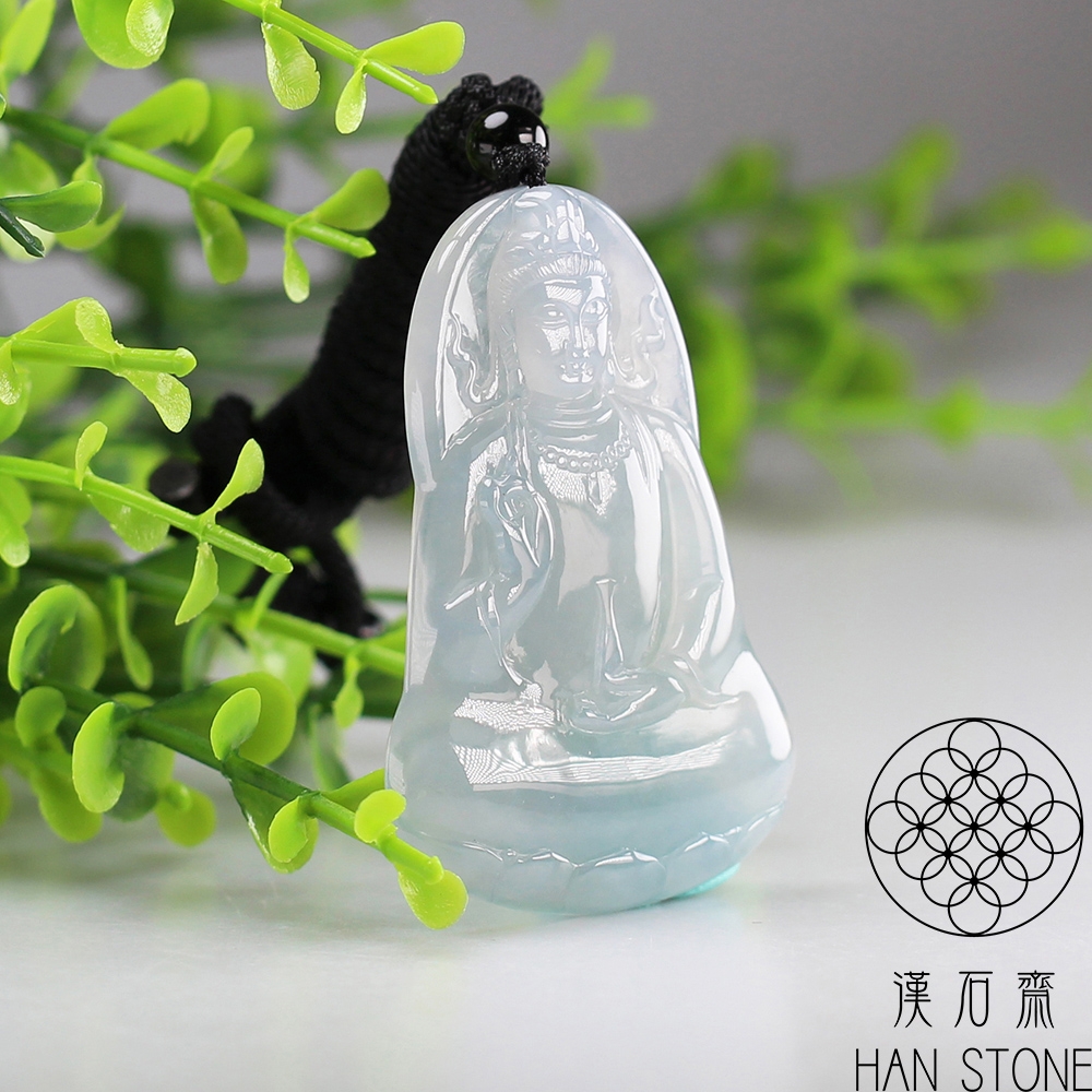 漢石齋】天然A貨冰種藍紫翡翠觀音玉佩吊墜(36*54*5mm) | 漢石齋| Yahoo