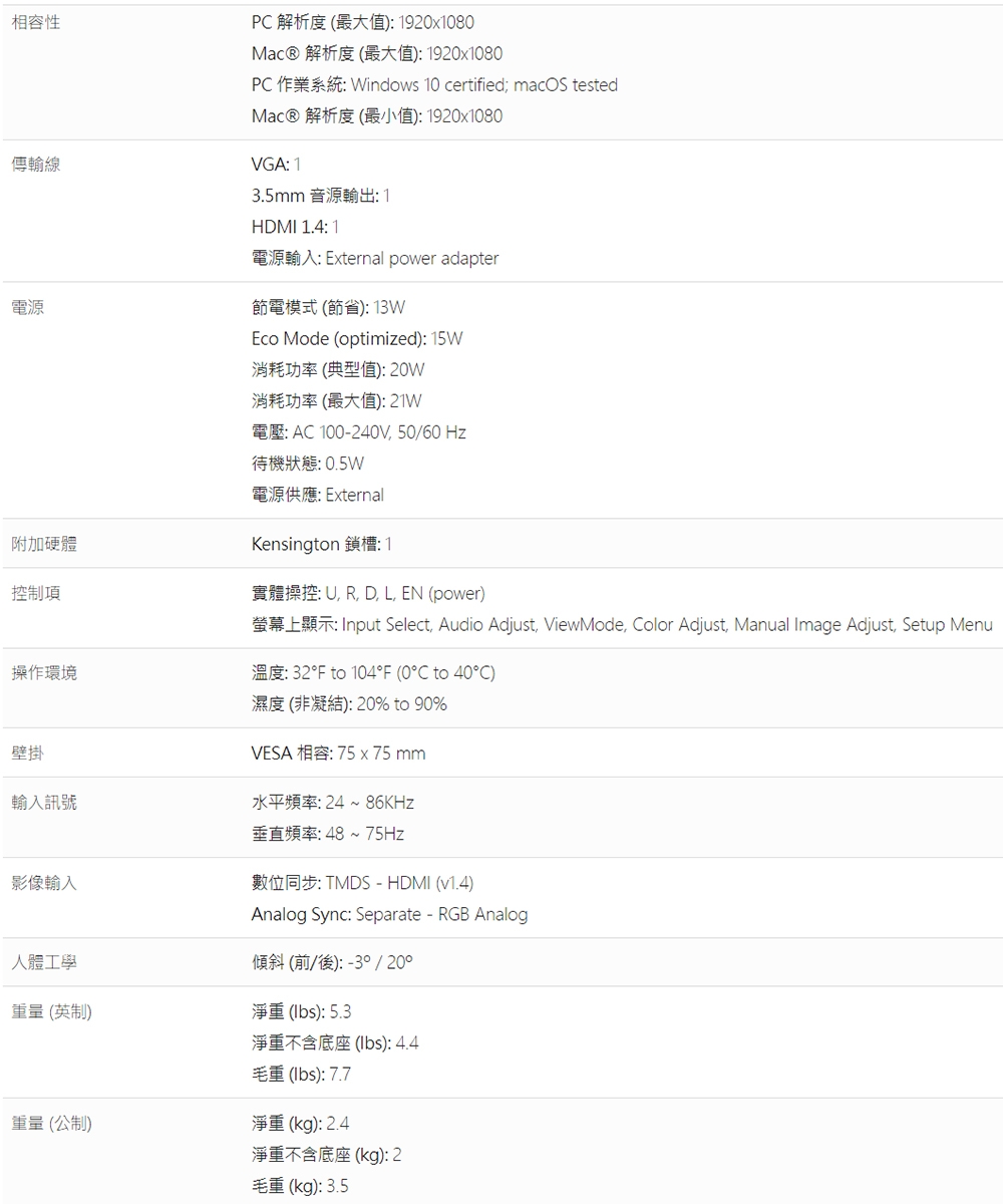 ViewSonic優派 VA2215-H - 詳情4