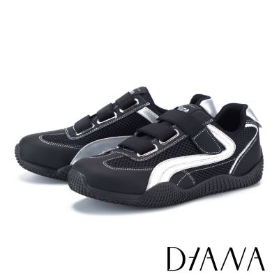 DIANA 異材質拼接撞色線條休閒鞋 黑色