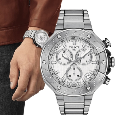 TISSOT 天梭 T-RACE 三眼計時運動腕錶-45mm白 T1414171103100