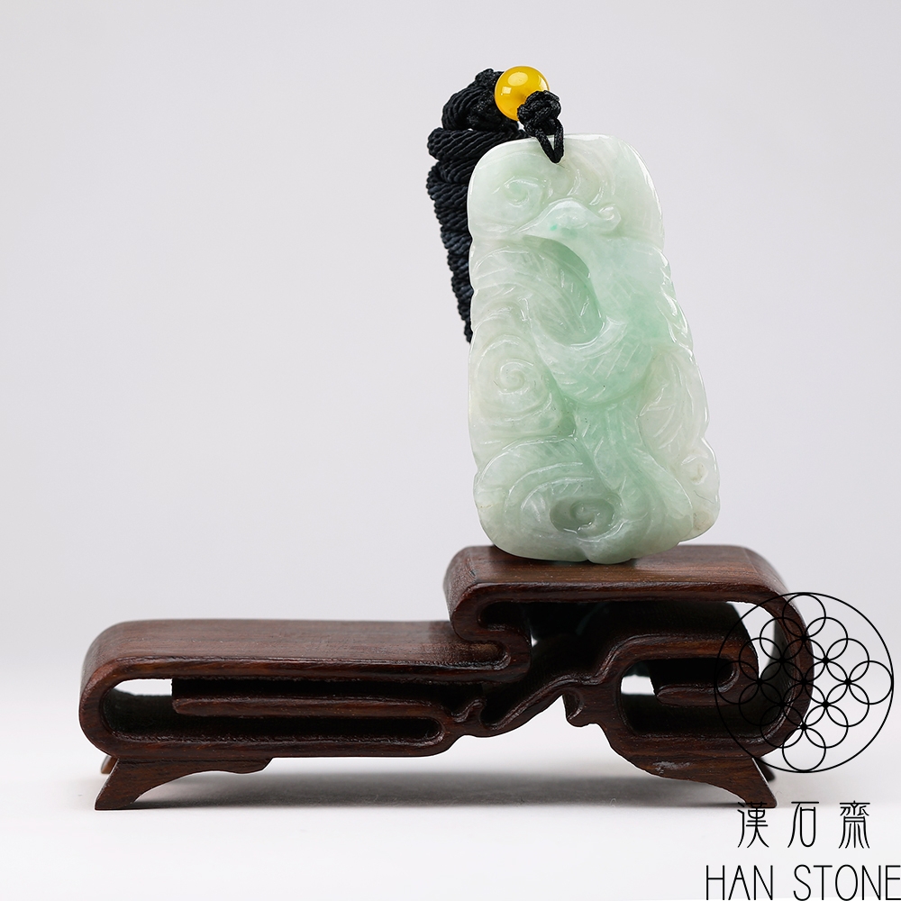 漢石齋】天然翡翠A貨龍鳳呈祥雙面雕玉珮吊墜飄花種(27*49*8mm) | 漢石