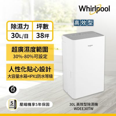Whirlpool惠而浦 30L 第六感智能除濕機 WDEE30TW