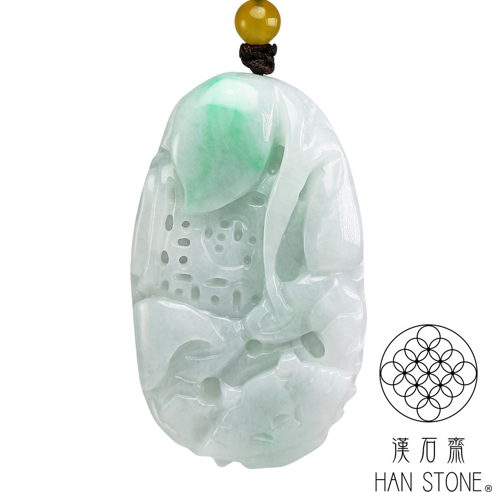 漢石齋】天然翡翠A貨八方來財玉佩吊墜飄花種帶辣綠(30*52*12mm) | 漢石