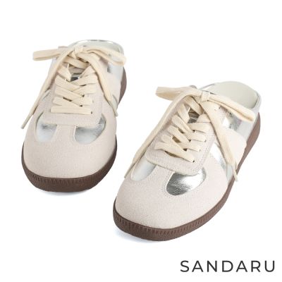 山打努SANDARU-穆勒鞋 真皮拼接德訓穆勒鞋-銀