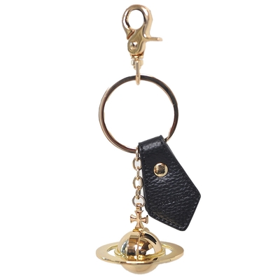VIVIENNE WESTWOOD 3D ORB KEYRING 義大利製立體行星LOGO 吊飾/鎖圈(金/黑色皮革)