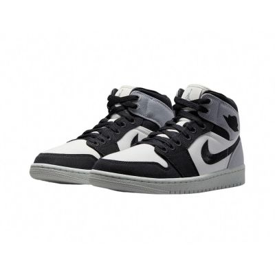W Nike Air Jordan 1 Mid SE Canvas 黑白灰 絲綢 女鞋 DV0427-100