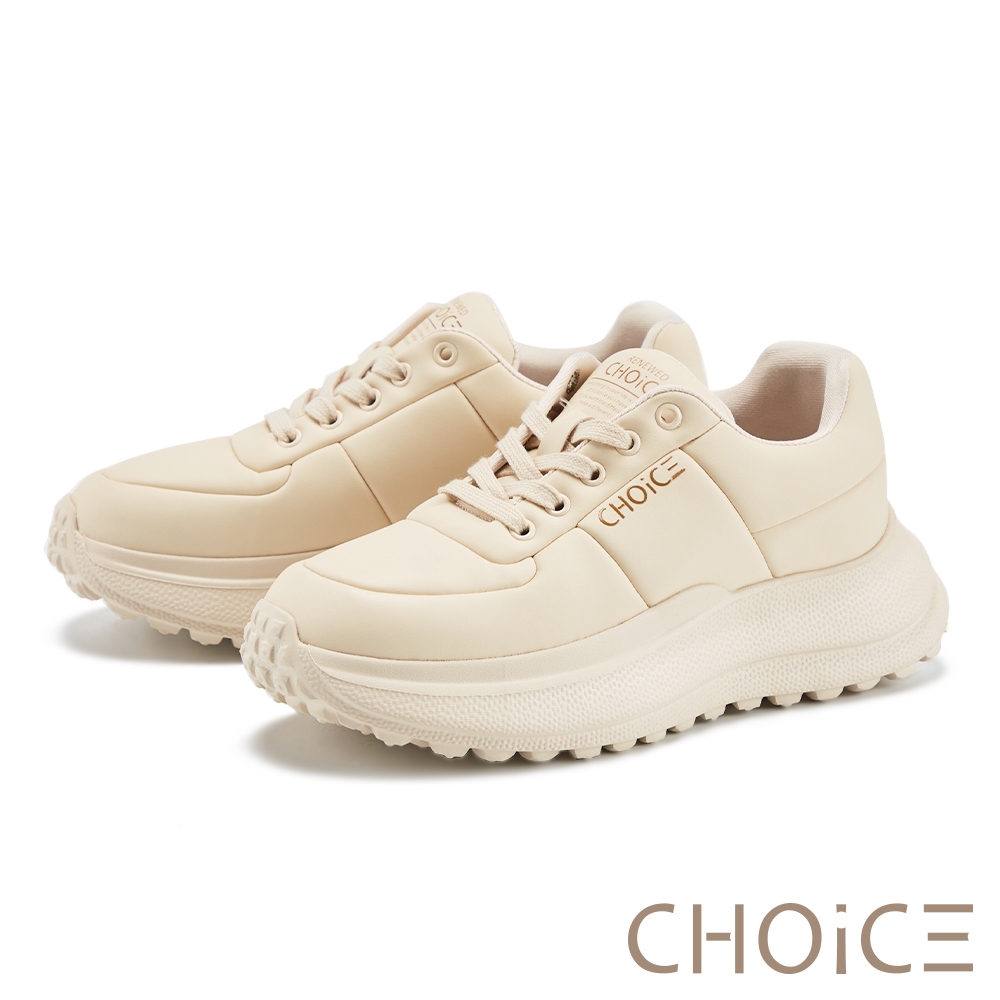 CHOiCE 輕量舒適綁帶厚底休閒鞋 米色