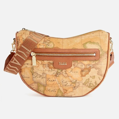 Alviero Martini 義大利地圖包 水餃寬揹帶側背包28cm-地圖黃