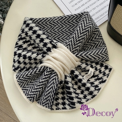Decoy 波浪千鳥 加厚交叉固定保暖圍巾 黑