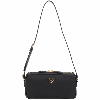 PRADA 普拉達 Saffiano 三角牌尼龍拼接防刮皮革手提/肩背包(黑色)