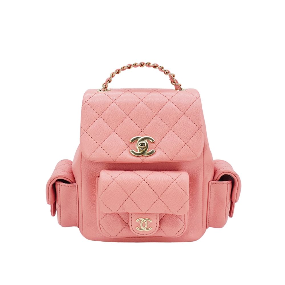 Chanel 香奈兒 展示品 Duma 粒紋小牛皮淡金釦後背包(AS4399-粉)