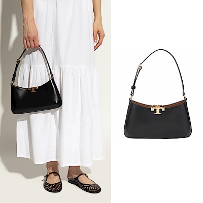TORY BURCH Eleanor Slim T字標誌釦小牛皮單肩包(黑色)