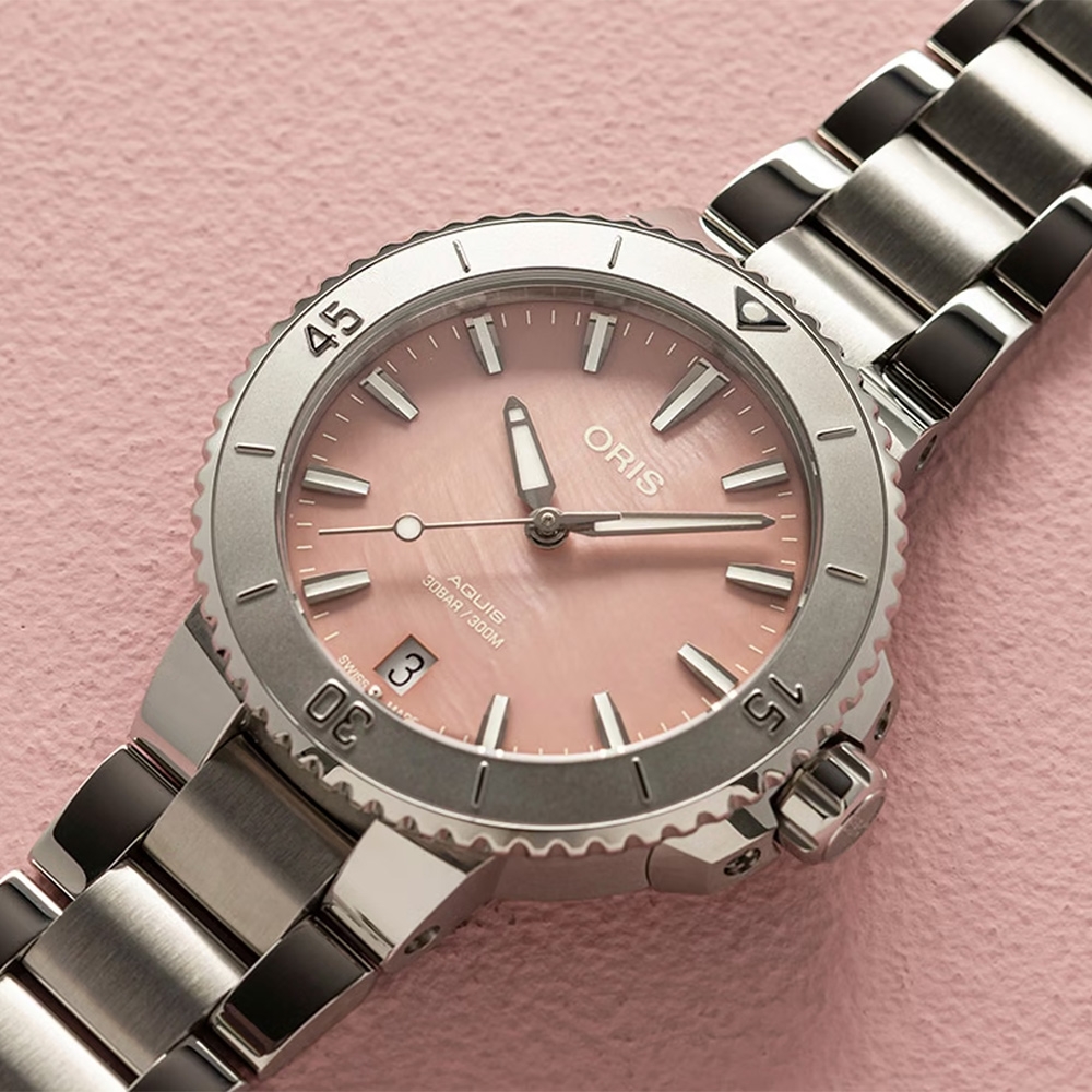 Oris 豪利時 Aquis 時間之海 300米潛水珍珠貝機械女錶-36.5mm 0173377704158-0781805P