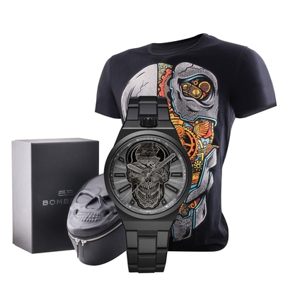 BOMBERG 炸彈錶 Bolt-68 NEO系列 十週年紀念骷髏機械腕錶 開學換新季 送禮推薦-消光黑 BF43APBA.08-2.12