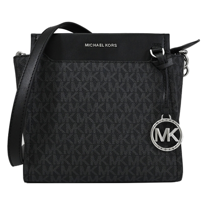 MICHAEL KORS GRAHAM 金屬LOGO印花拼接拉鍊斜背鍊包(黑灰/黑)