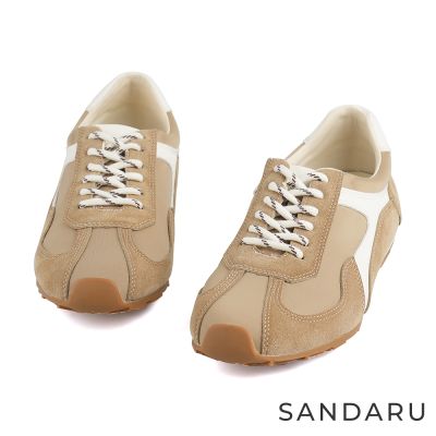 山打努SANDARU-德訓鞋 真皮拼接雙色鞋帶休閒鞋-卡其
